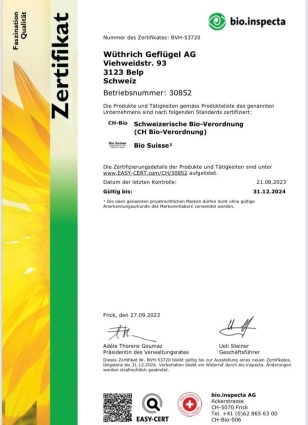 BIO-Zertifikat bis 31. Dezember 2023